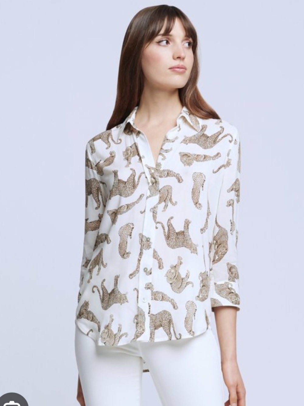 L'AGENCE Camille White Blouse with Black Animal Print